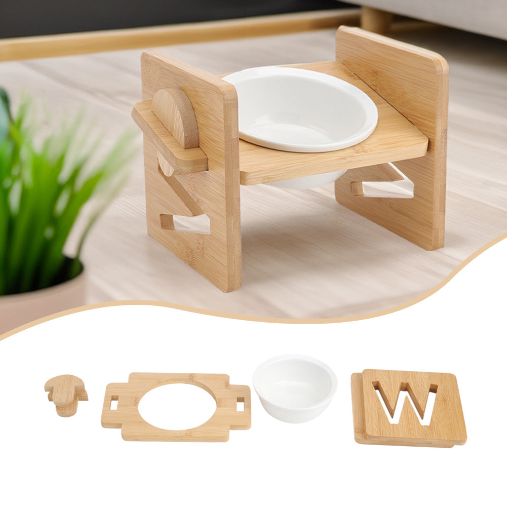 Raised Pet Bowl with Adjustable Height, Bamboo, Adjustable Bamboo Cat Bowls One or - product gallery image 7