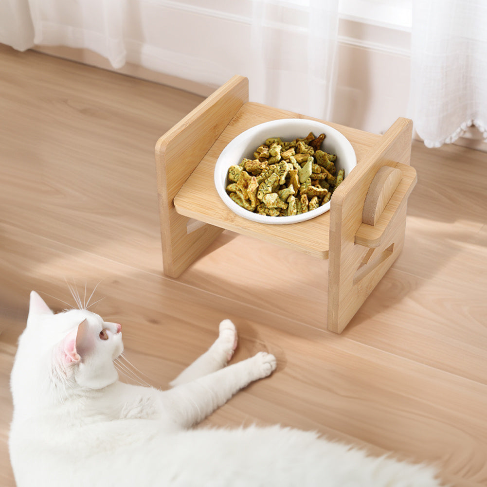 Raised Pet Bowl with Adjustable Height, Bamboo, Adjustable Bamboo Cat Bowls One or - product gallery image 9