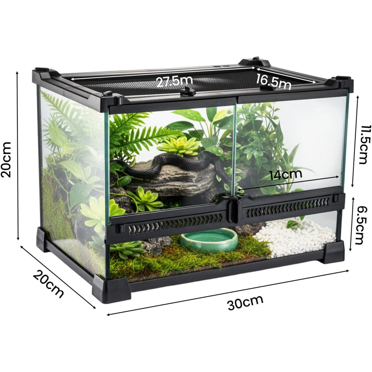 Reptile Terrarium with Leakproof, Glass Vivarium Tank Ventilated Habitat - product gallery image 3