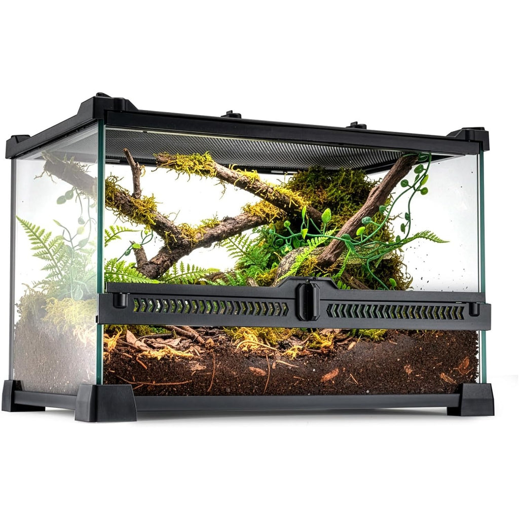 Reptile Terrarium with Leakproof, Glass Vivarium Tank Ventilated Habitat - Horizontal option
