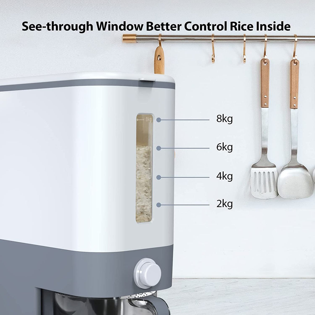 Rice Dispenser with Airtight, 10KG, Plastic, Press-Button Measuring Cup Sealed - product gallery image 6