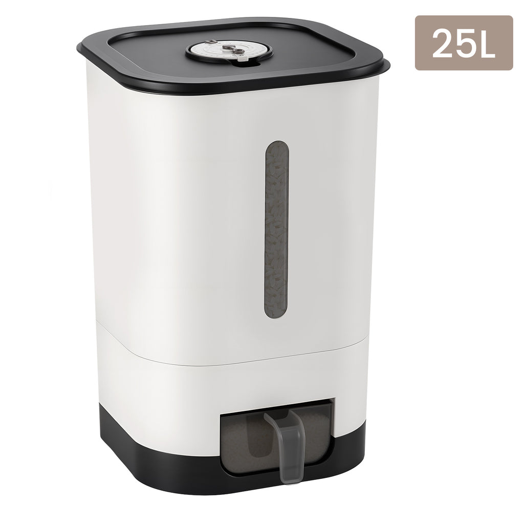Rice Dispenser with Airtight, Automatic Sealed Large Capacity Storage - 25L White + Black option