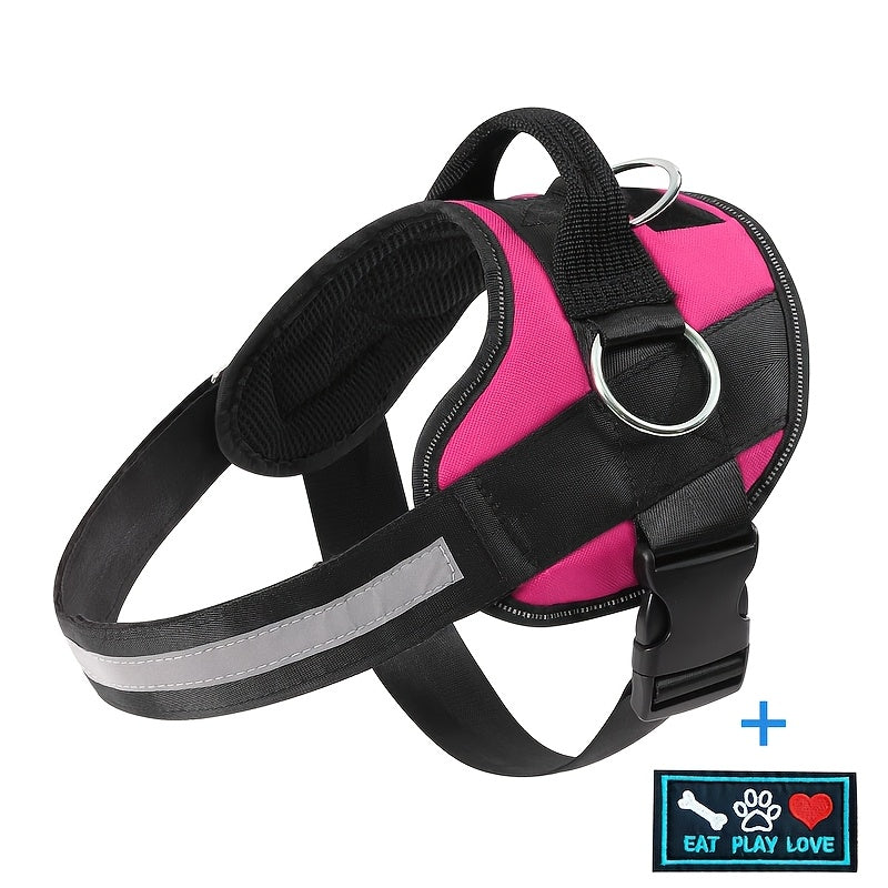 Ring Adjustable Reflective Dog Harness Nylon Vest with Metal - Rose Red, XS option