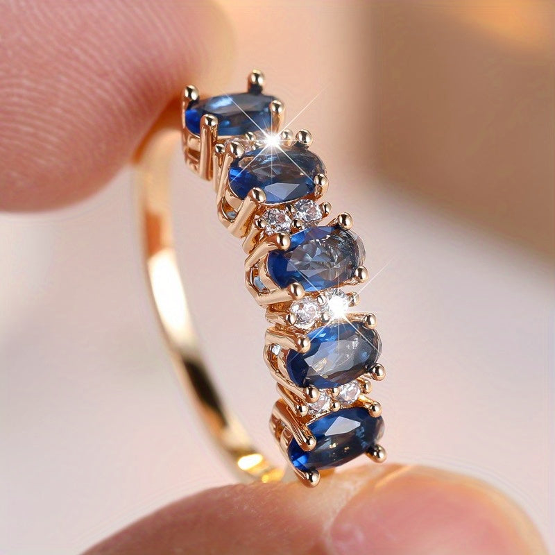 Ring Blue Oval Cut Synthetic Zirconia Women for daily wear - product gallery image 2