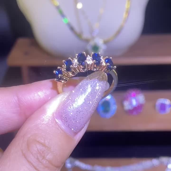 Ring Blue Oval Cut Synthetic Zirconia Women for daily wear - product gallery image 4