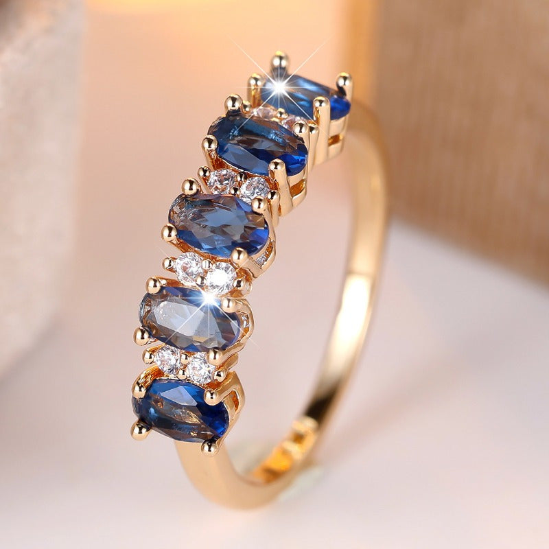 Ring Blue Oval Cut Synthetic Zirconia Women for daily wear