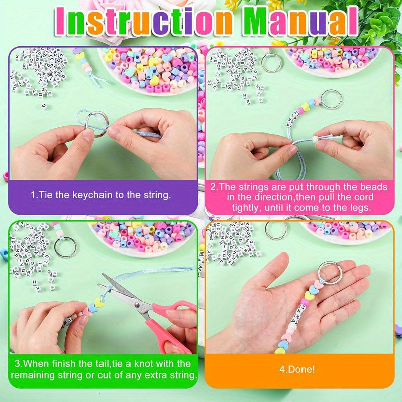 Ring Keyring Making Kit Pieces Letter Beads with Plastic, 566 Pieces - product gallery image 2