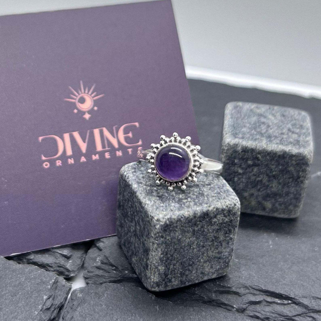 Ring Sterling Silver Gemstone Flower for layering and statement styling - Amethyst, US- 5/ UK- J option
