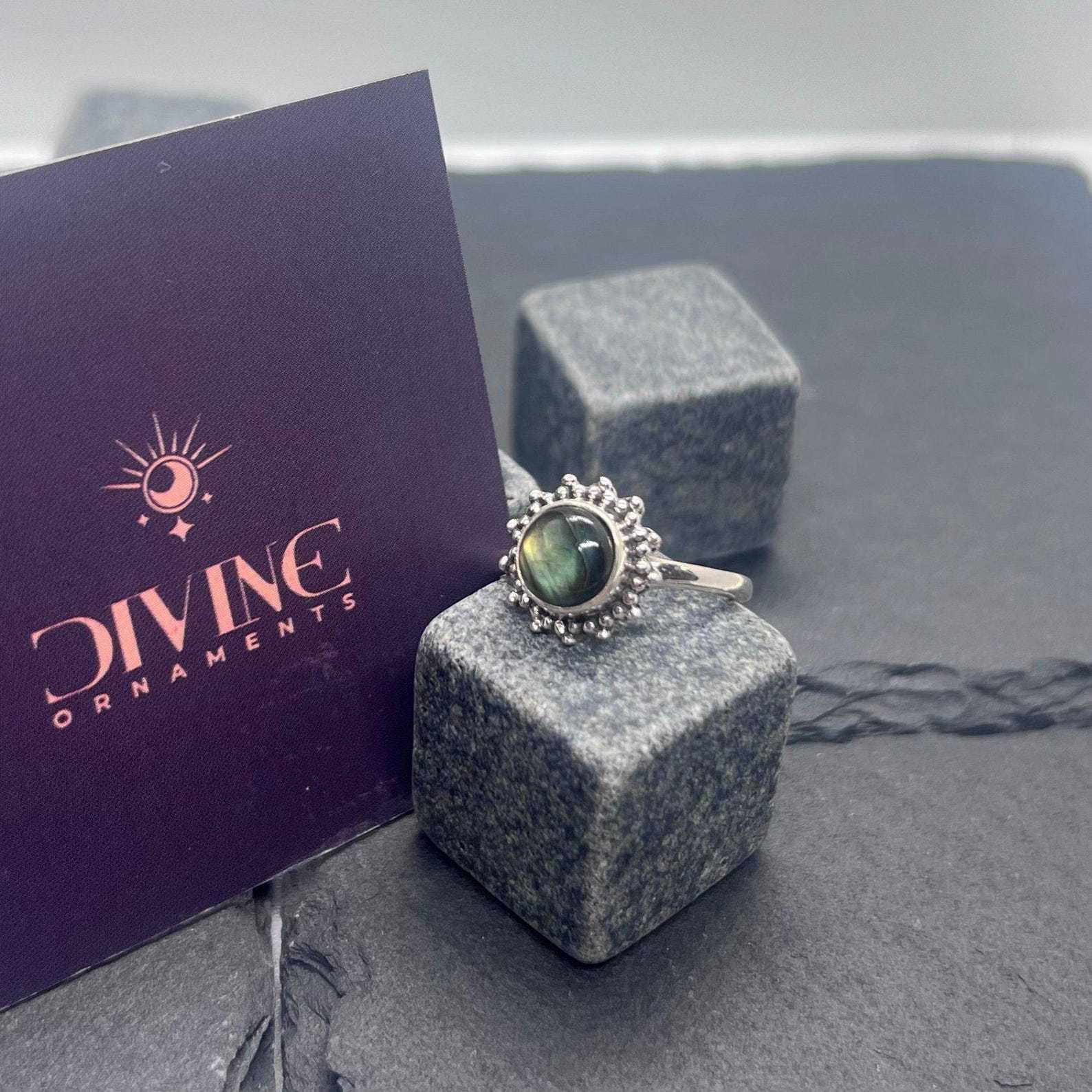 Ring Sterling Silver Gemstone Flower for layering and statement styling - Labradorite, US- 6/ UK- L option