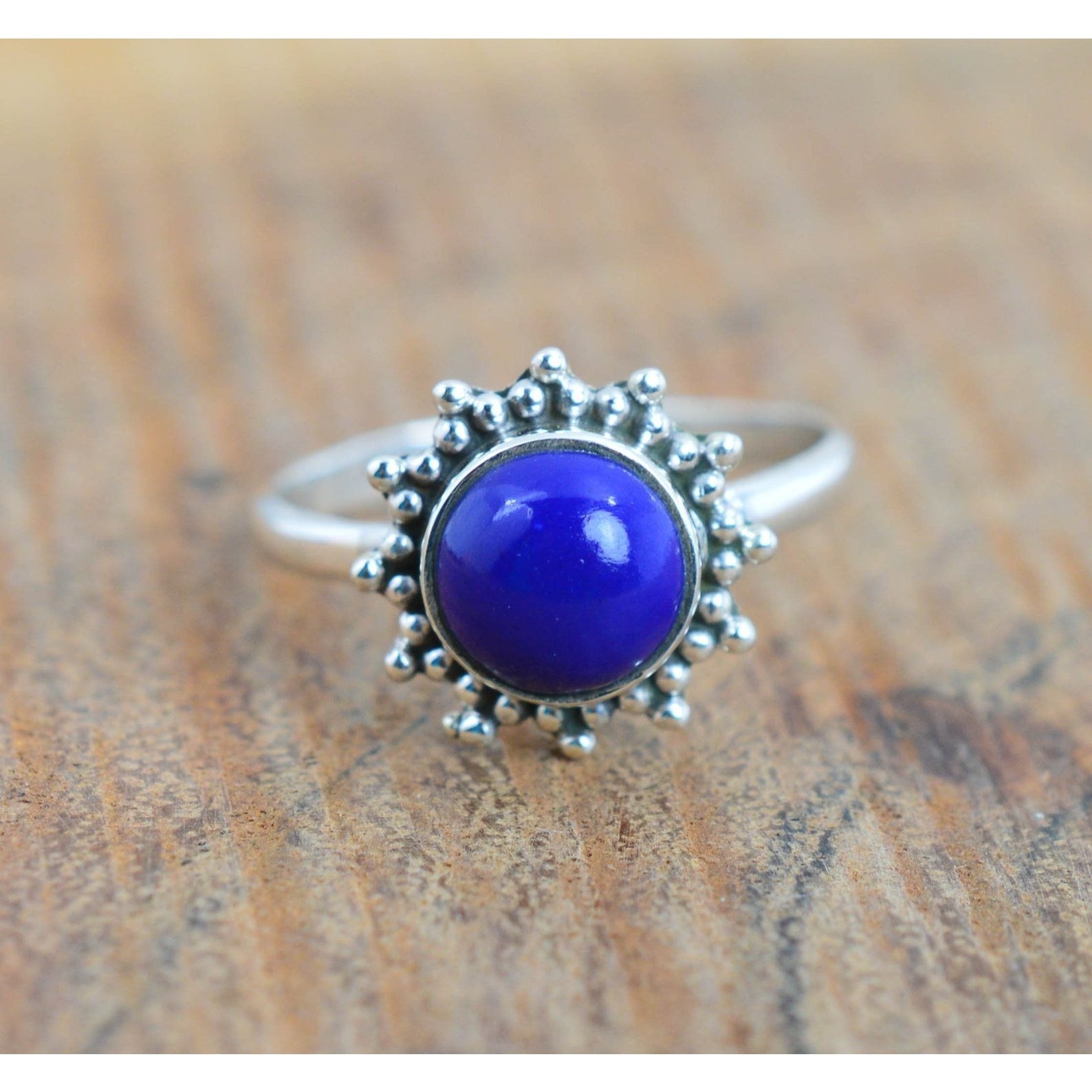 Ring Sterling Silver Gemstone Flower for layering and statement styling - Lapis Lazuli, US- 11/ UK- V option