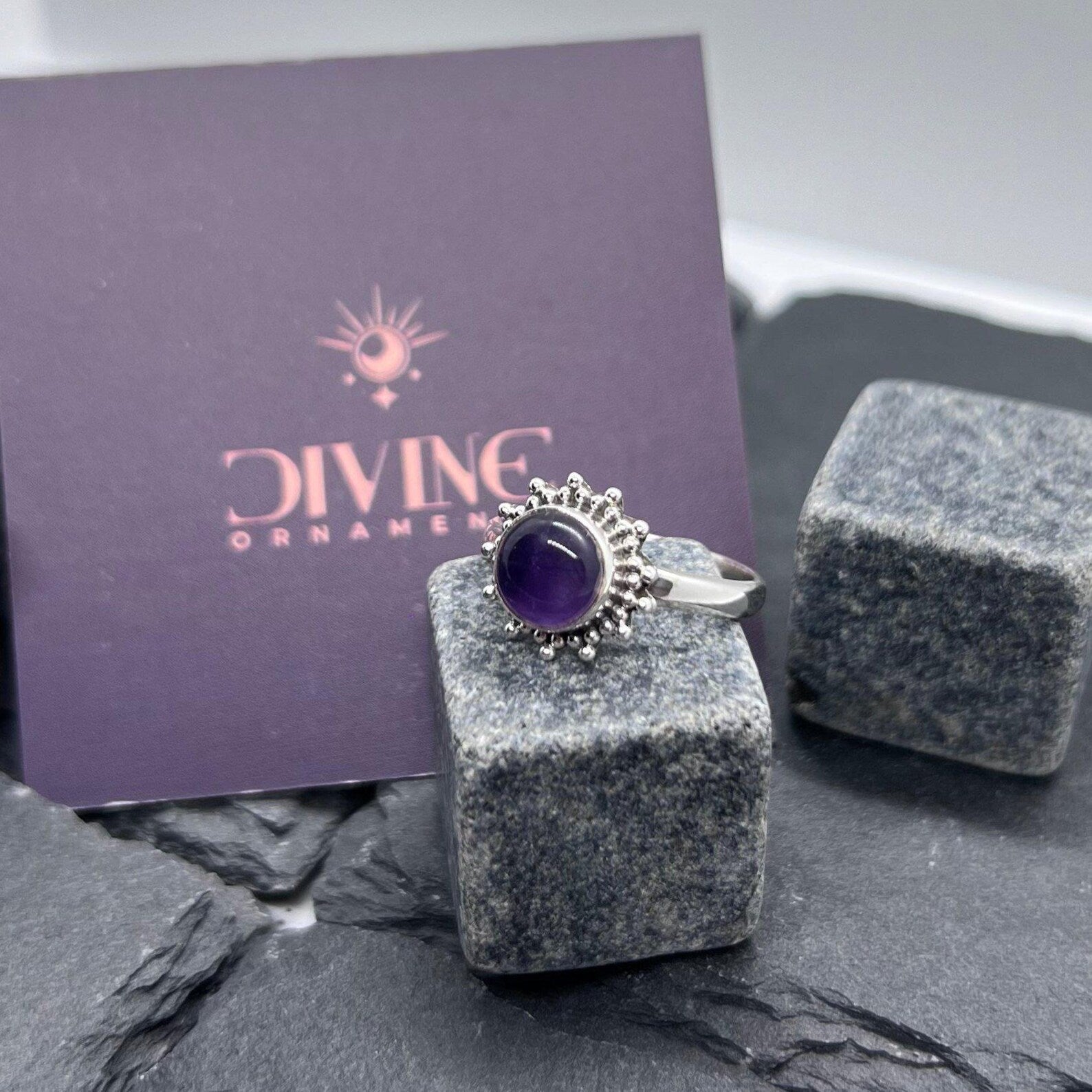Ring Sterling Silver Gemstone Flower for layering and statement styling