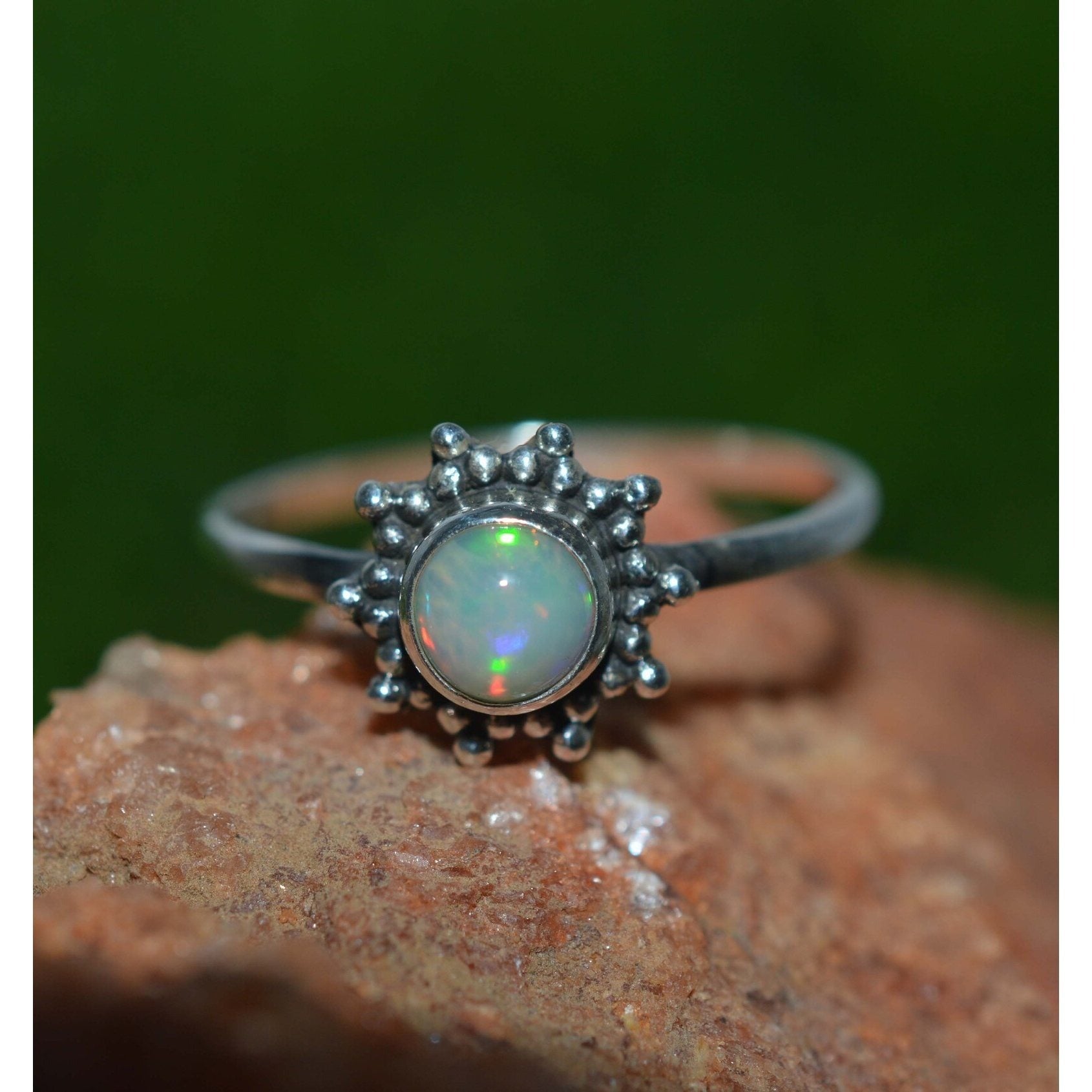 Ring Sterling Silver Gemstone Flower for layering and statement styling - Natural Opal, US- 8/ UK- P option