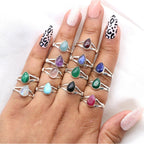 Ring Sterling Silver Teardrop Gemstone for layering and statement styling - product gallery image 7