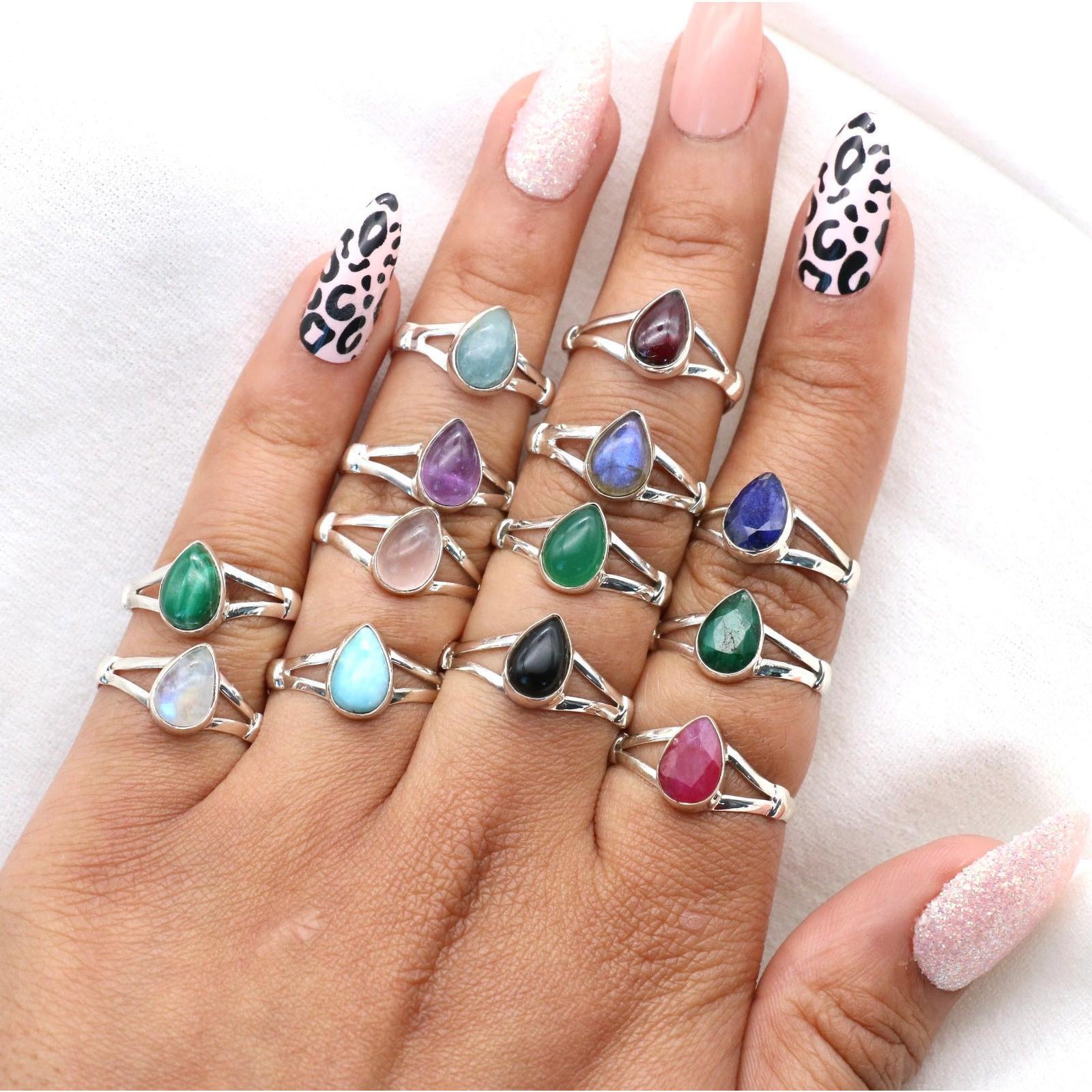 Ring Sterling Silver Teardrop Gemstone for layering and statement styling - product gallery image 7