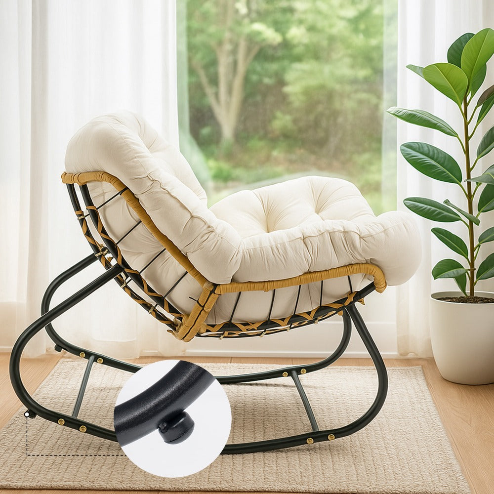 Rocking Chair with Easy Assembly, Metal, Oversized Rattan Egg Cushioned Seat Metal - product gallery image 19