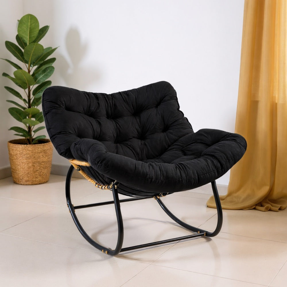 Rocking Chair with Easy Assembly, Metal, Oversized Rattan Egg Cushioned Seat Metal - product gallery image 23