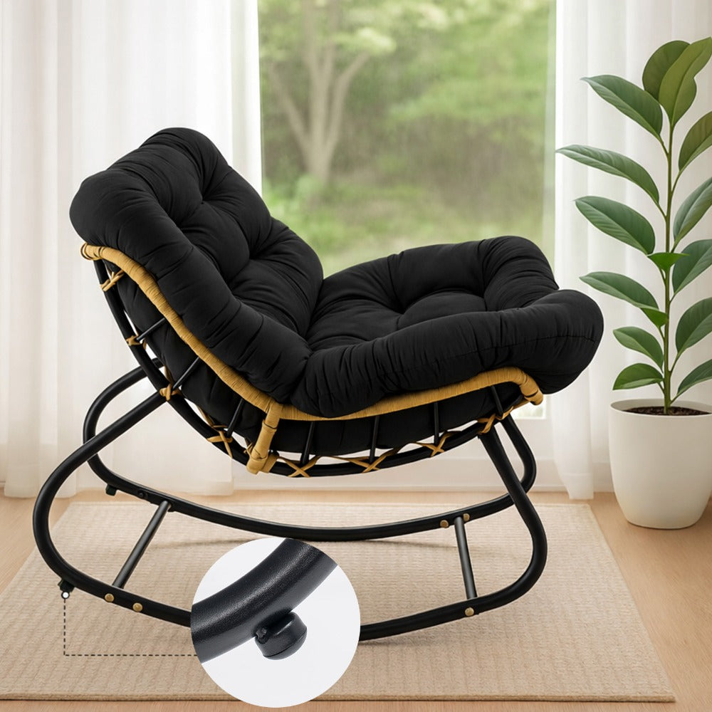 Rocking Chair with Easy Assembly, Metal, Oversized Rattan Egg Cushioned Seat Metal - product gallery image 24