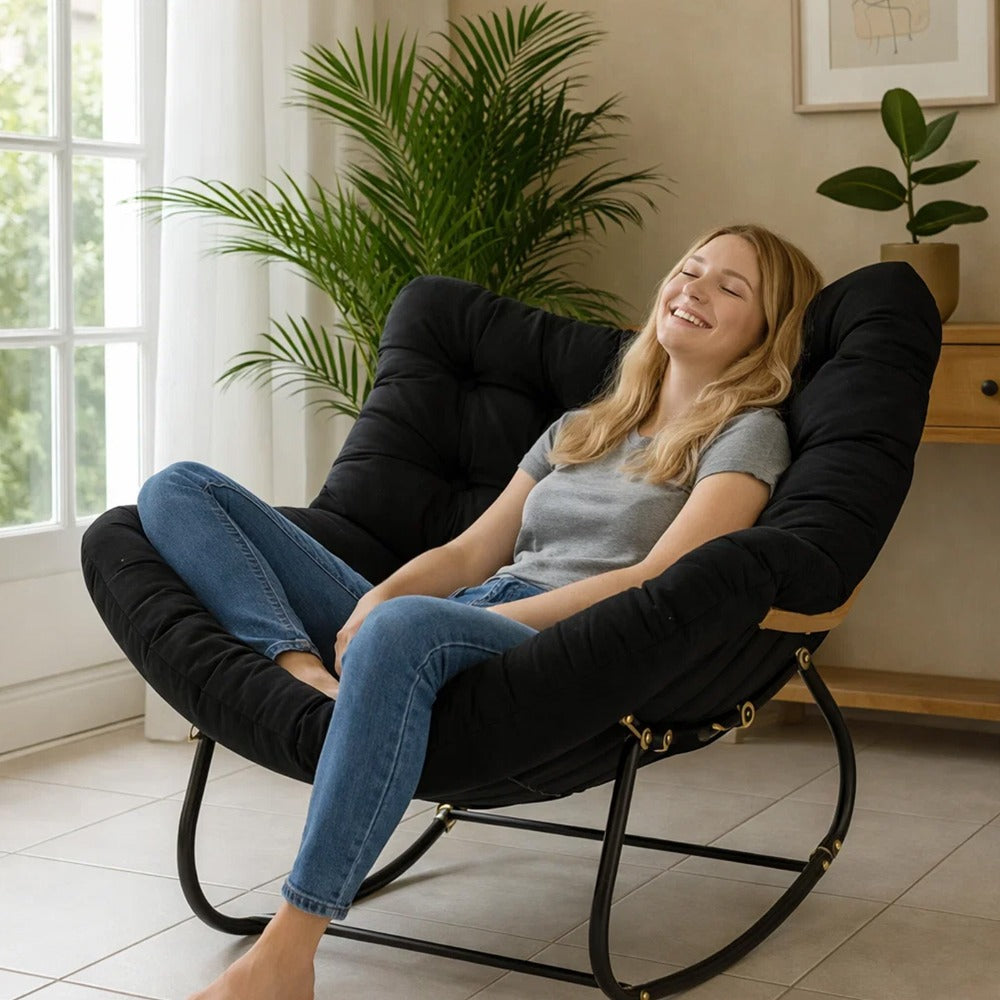 Rocking Chair with Easy Assembly, Metal, Oversized Rattan Egg Cushioned Seat Metal - product gallery image 26
