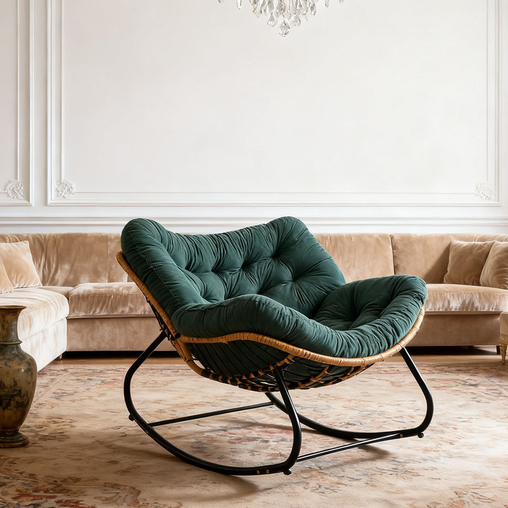 Rocking Chairs & Lounge Chair with Rattan Indoor Outdoor Reading Living Room - Dark Green, Large - 100*98cm option