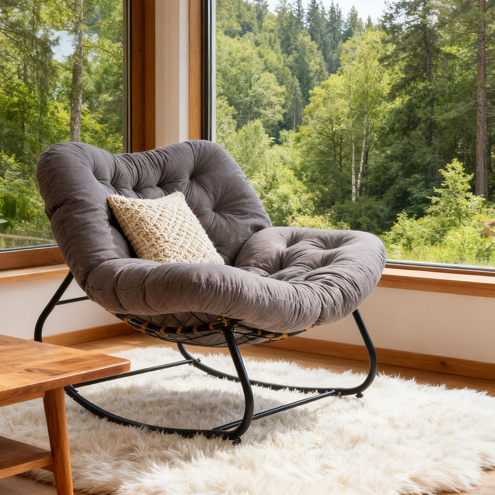 Rocking Chairs & Lounge Chair with Rattan Indoor Outdoor Reading Living Room - product gallery image 14