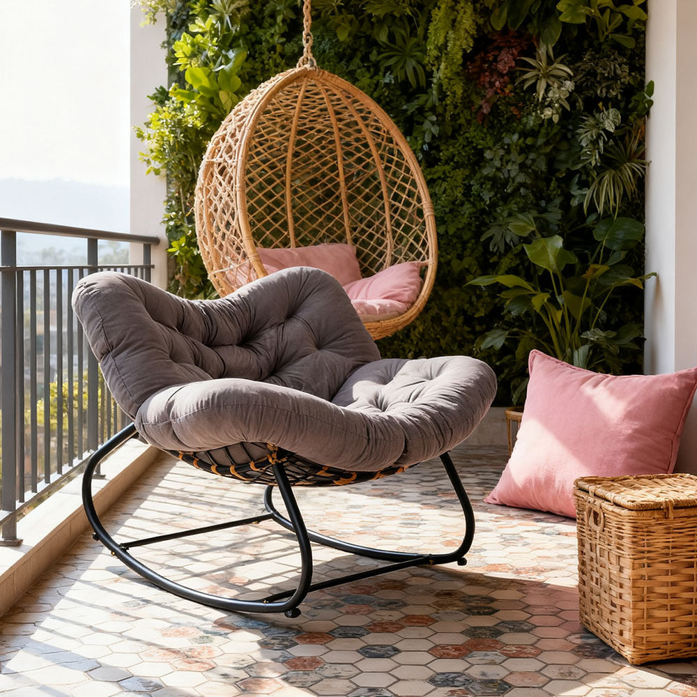 Rocking Chairs & Lounge Chair with Rattan Indoor Outdoor Reading Living Room - Grey, Large - 100*98cm option