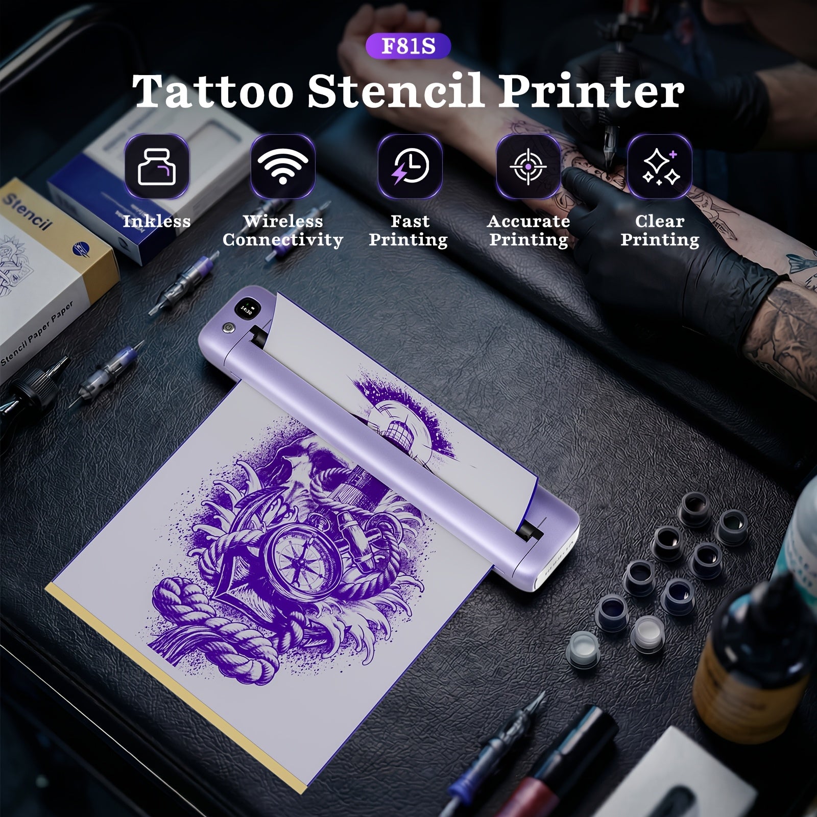 Rongta F81S Portable Printer Kit with Professional Tattoo Stencil Thermal Works IOS - product gallery image 4