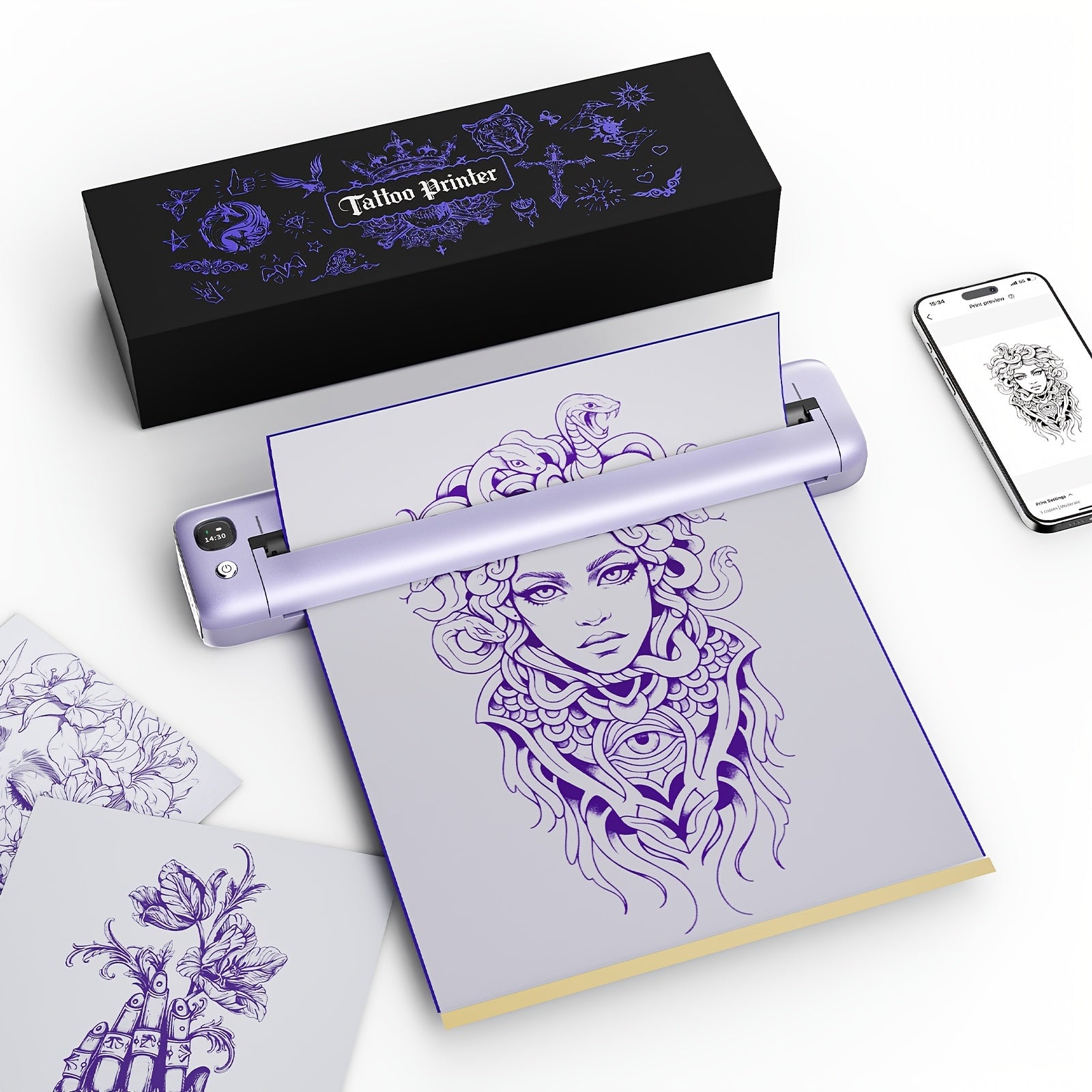 Rongta F81S Portable Printer Kit with Professional Tattoo Stencil Thermal Works IOS - Purple option