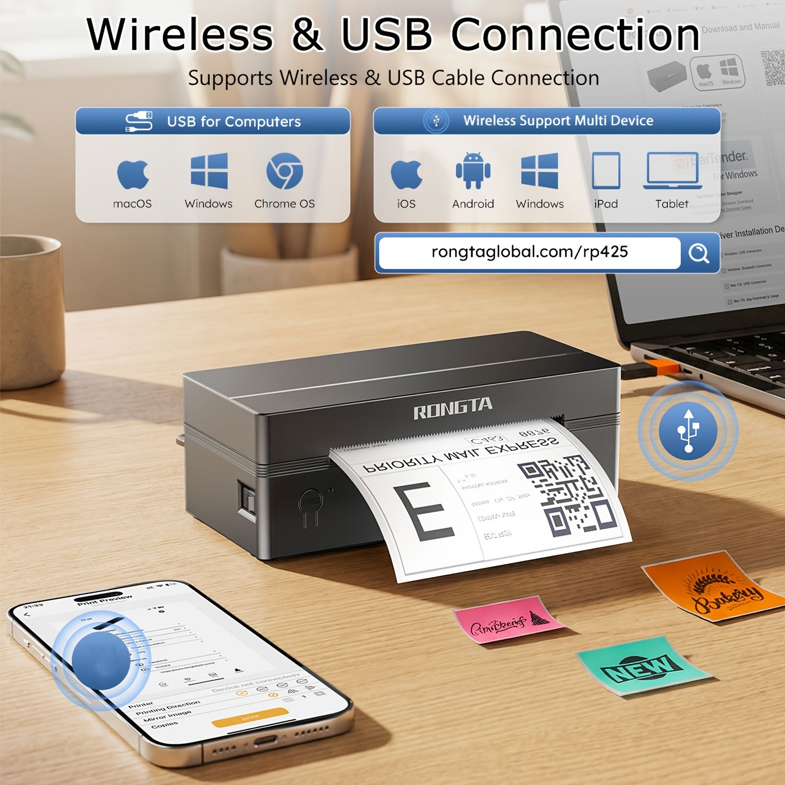 Rongta RP425 4x6 Thermal Shipping Label with Wireless - product gallery image 4