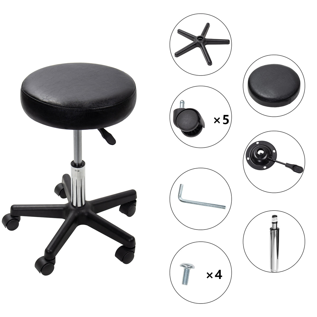 Salon Stool with Adjustable Height, Easy Assembly, Wheels, Leather - product gallery image 7
