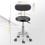 Salon Stool with Adjustable Height, Lumbar Support, Wheels - Black with backrest option