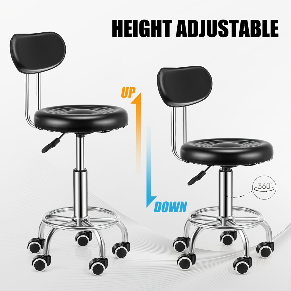 Salon Stool with Adjustable Height, Lumbar Support, Wheels - product gallery image 4