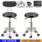 Salon Stool with Adjustable Height, Lumbar Support, Wheels