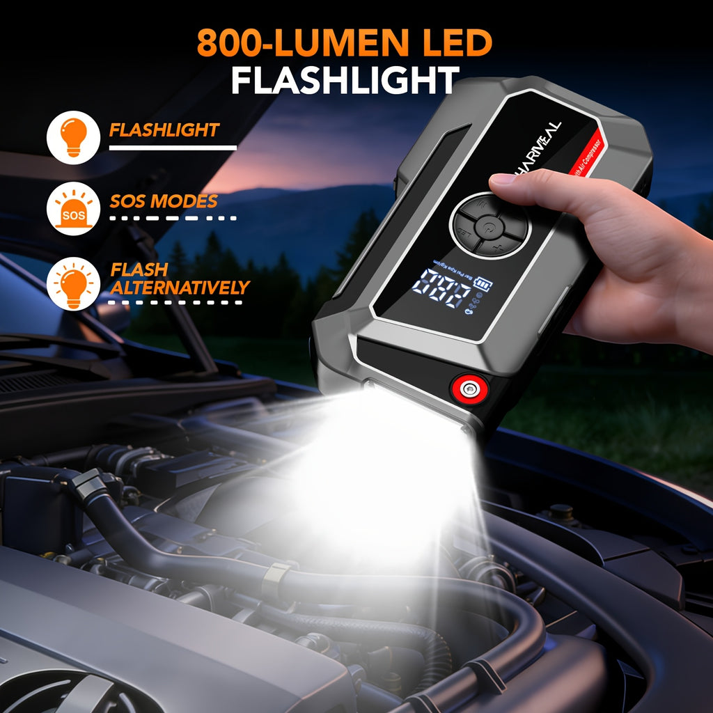 SHARMEAL 9000A/10000A Jump Starter with 9000A/10000A Air Compressor Tire Inflator, 12V - product gallery image 8
