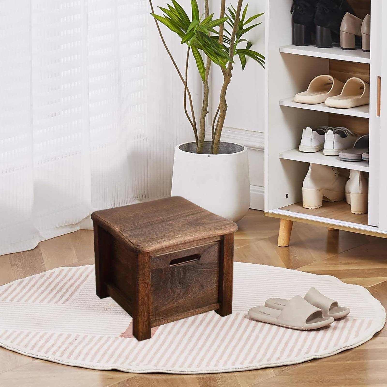 Shoe Bench with Easy Assembly, Wood, Wooden Drawer Storage Dark Brown Entryway - product gallery image 6