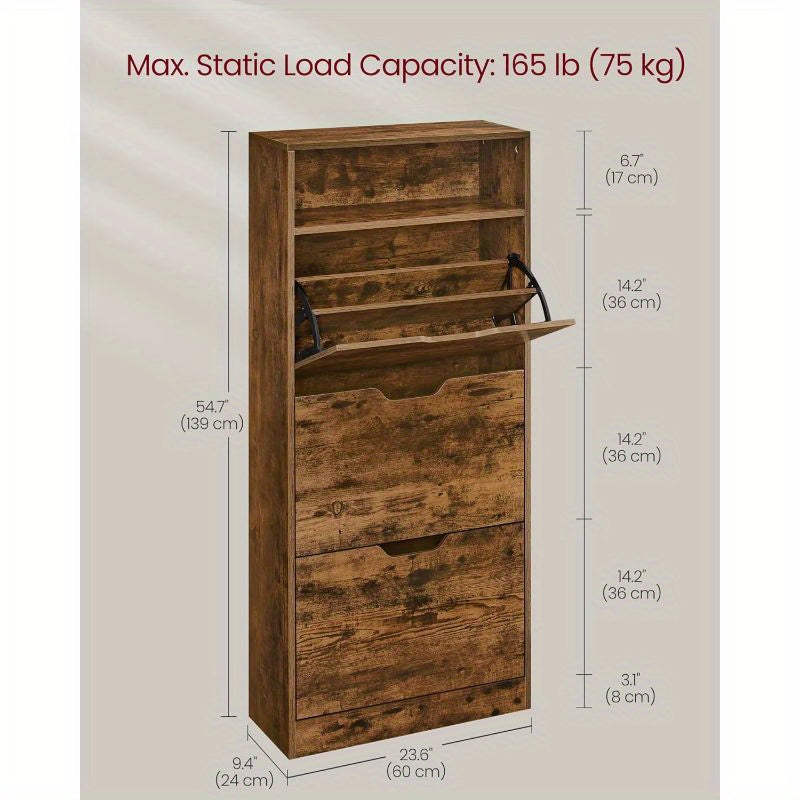 Shoe Cabinet with 18 Pairs, 4 Tier (60W x 130H cm), Flip Doors Tiers Holds 14–18 Pairs - product gallery image 4