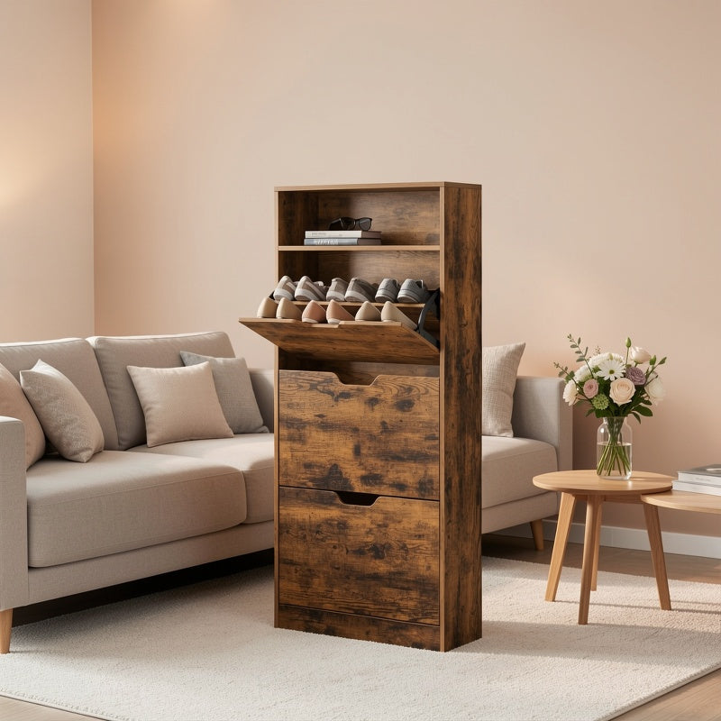 Shoe Cabinet with 18 Pairs, 4 Tier (60W x 130H cm), Flip Doors Tiers Holds 14–18 Pairs - product gallery image 6