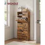 Shoe Cabinet with 18 Pairs, 4 Tier (60W x 130H cm), Flip Doors Tiers Holds 14–18 Pairs