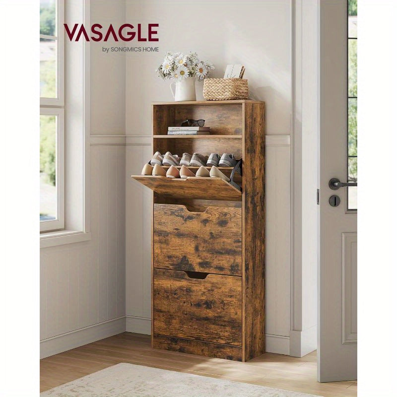 Shoe Cabinet with 18 Pairs, 4 Tier (60W x 130H cm), Flip Doors Tiers Holds 14–18 Pairs