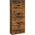 Shoe Cabinet with 18 Pairs, 4 Tier (60W x 130H cm), Flip Doors Tiers Holds 14–18 Pairs - Rustic Brown, 4 Tier (60W x 130H cm) option