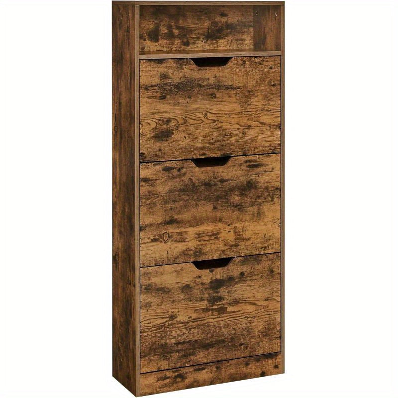 Shoe Cabinet with 18 Pairs, 4 Tier (60W x 130H cm), Flip Doors Tiers Holds 14–18 Pairs - Rustic Brown, 4 Tier (60W x 130H cm) option