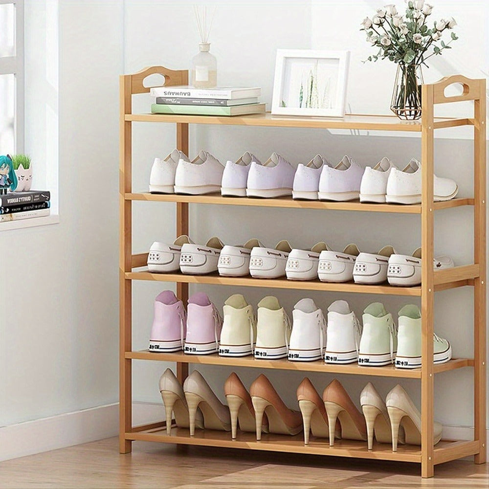 Shoe Rack with Easy Assembly, Wood, Bamboo Bench Tier Large Capacity Hallway - product gallery image 10
