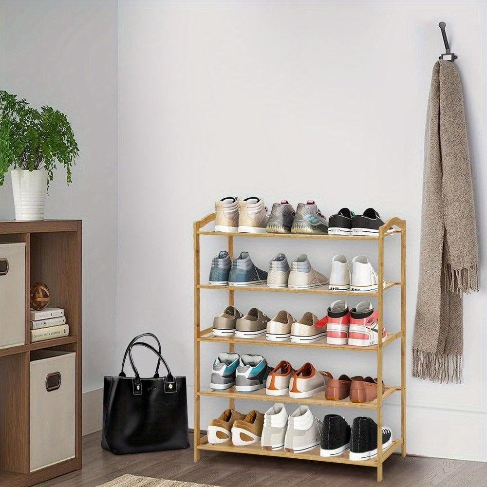Shoe Rack with Easy Assembly, Wood, Bamboo Bench Tier Large Capacity Hallway - product gallery image 12