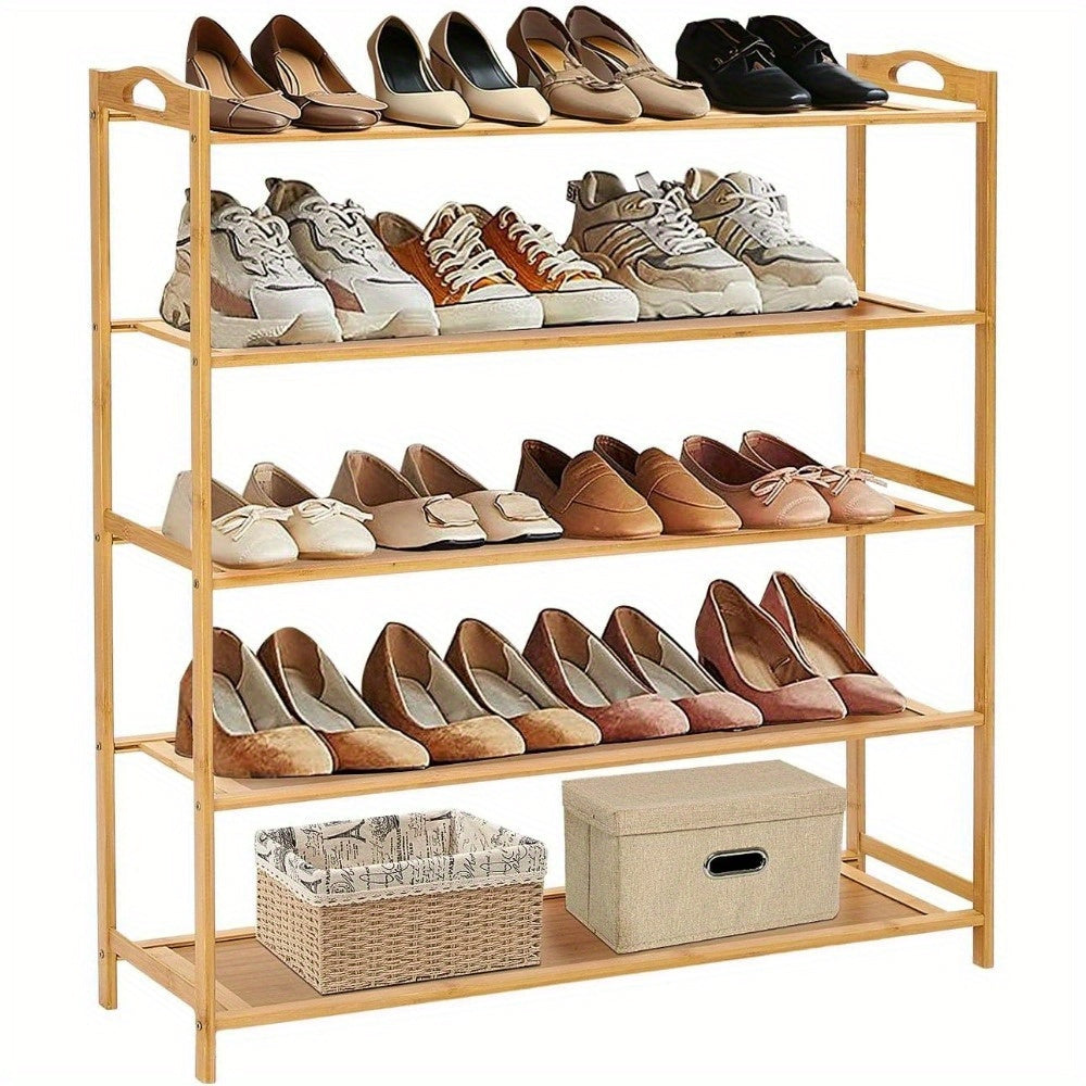 Shoe Rack with Easy Assembly, Wood, Bamboo Bench Tier Large Capacity Hallway - product gallery image 2