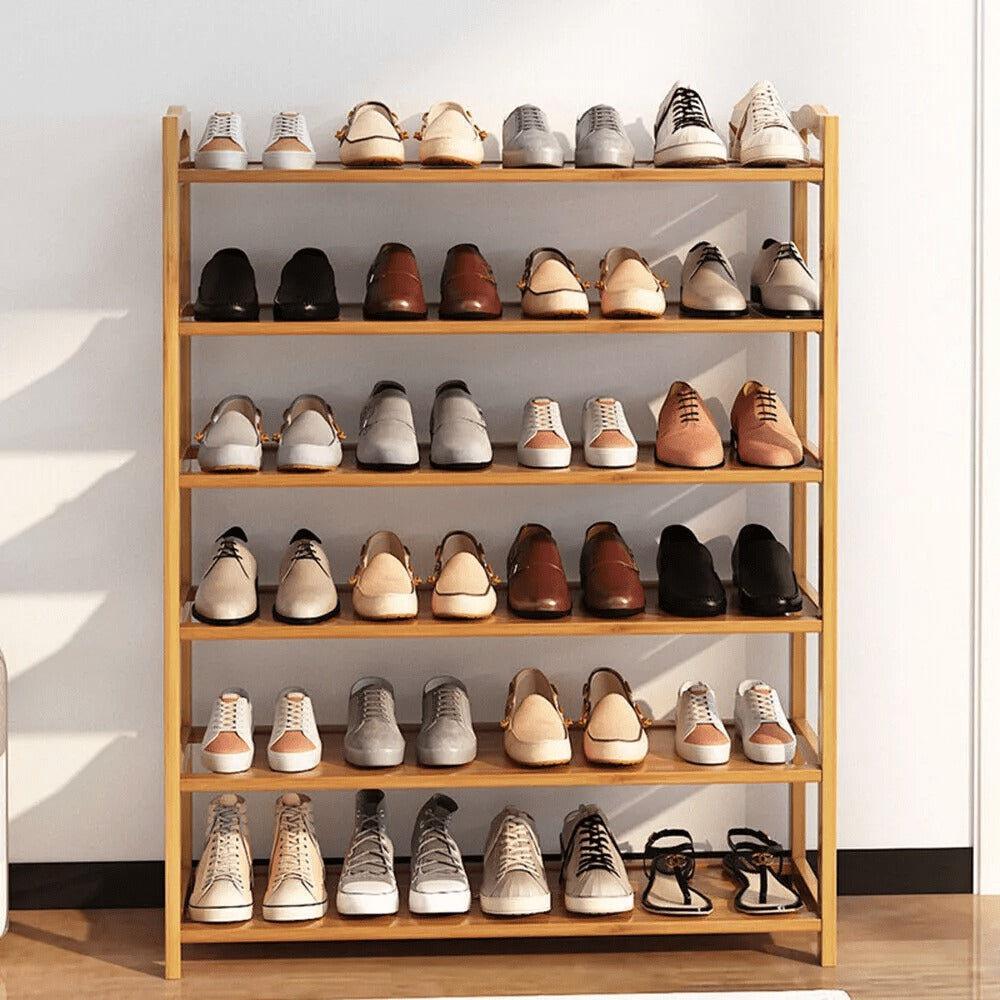 Shoe Rack with Easy Assembly, Wood, Bamboo Bench Tier Large Capacity Hallway - product gallery image 4