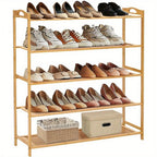 Shoe Rack with Easy Assembly, Wood, Bamboo Bench Tier Large Capacity Hallway - product gallery image 9