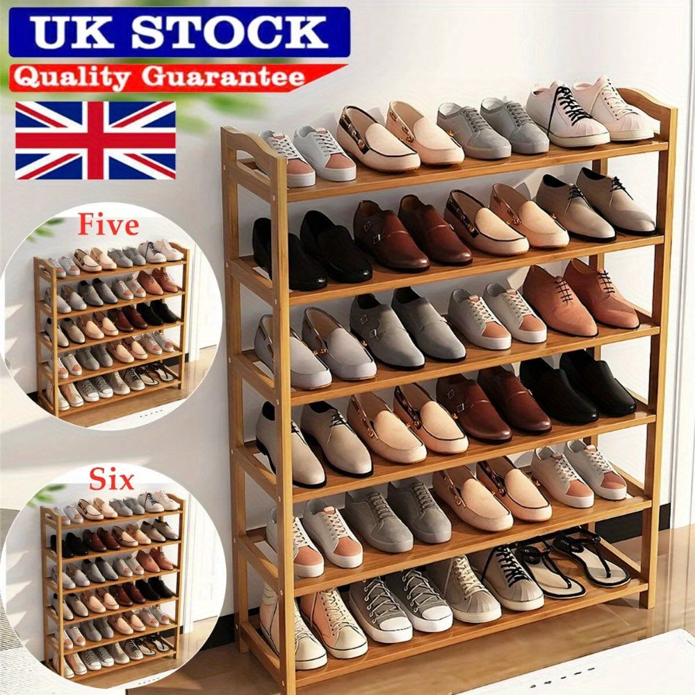 Shoe Rack with Easy Assembly, Wood, Bamboo Bench Tier Large Capacity Hallway