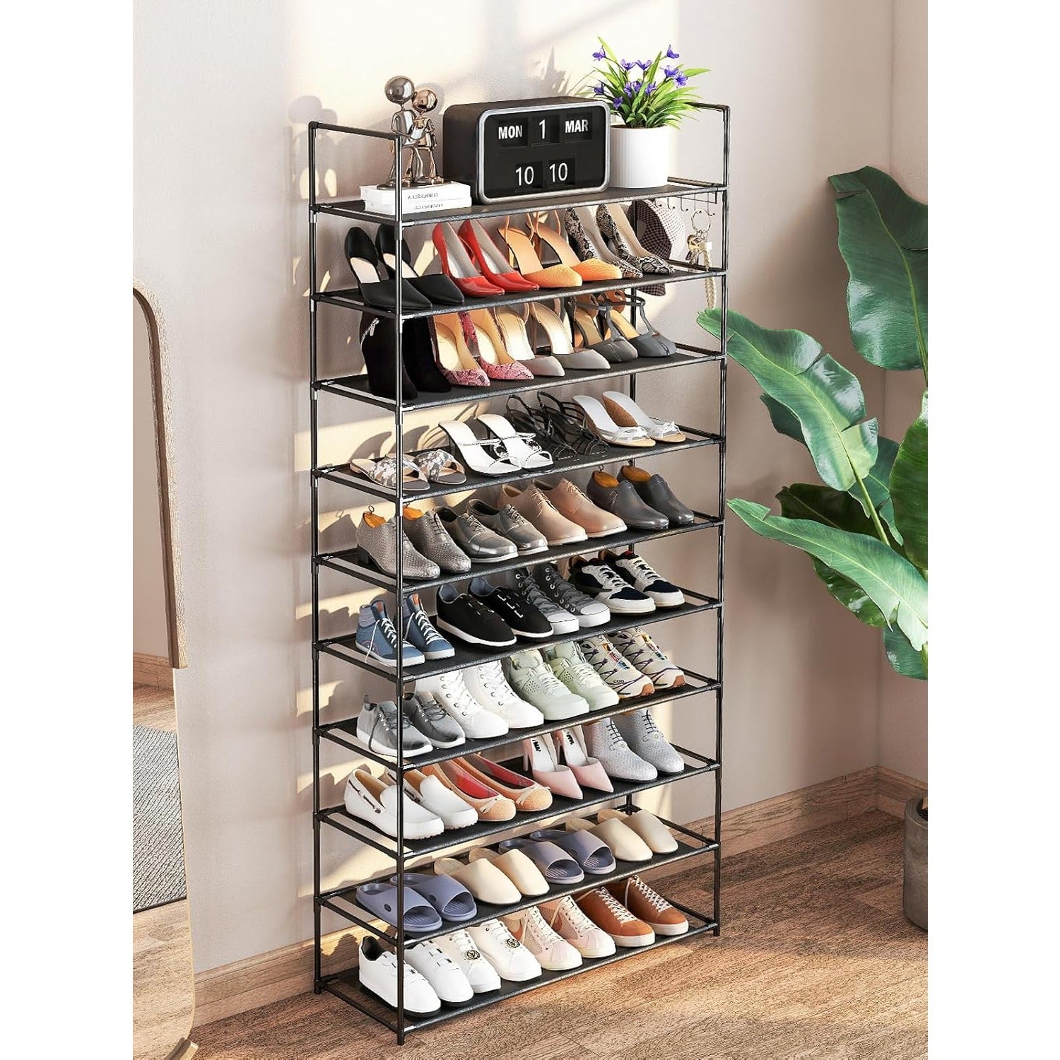 Shoe Rack with Metal, 40 Pairs, Tier Pairs Hooks 73x28x175cm Large Tall - product gallery image 2