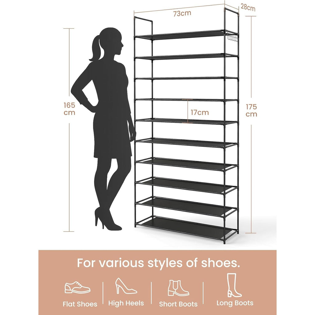 Shoe Rack with Metal, 40 Pairs, Tier Pairs Hooks 73x28x175cm Large Tall - product gallery image 3