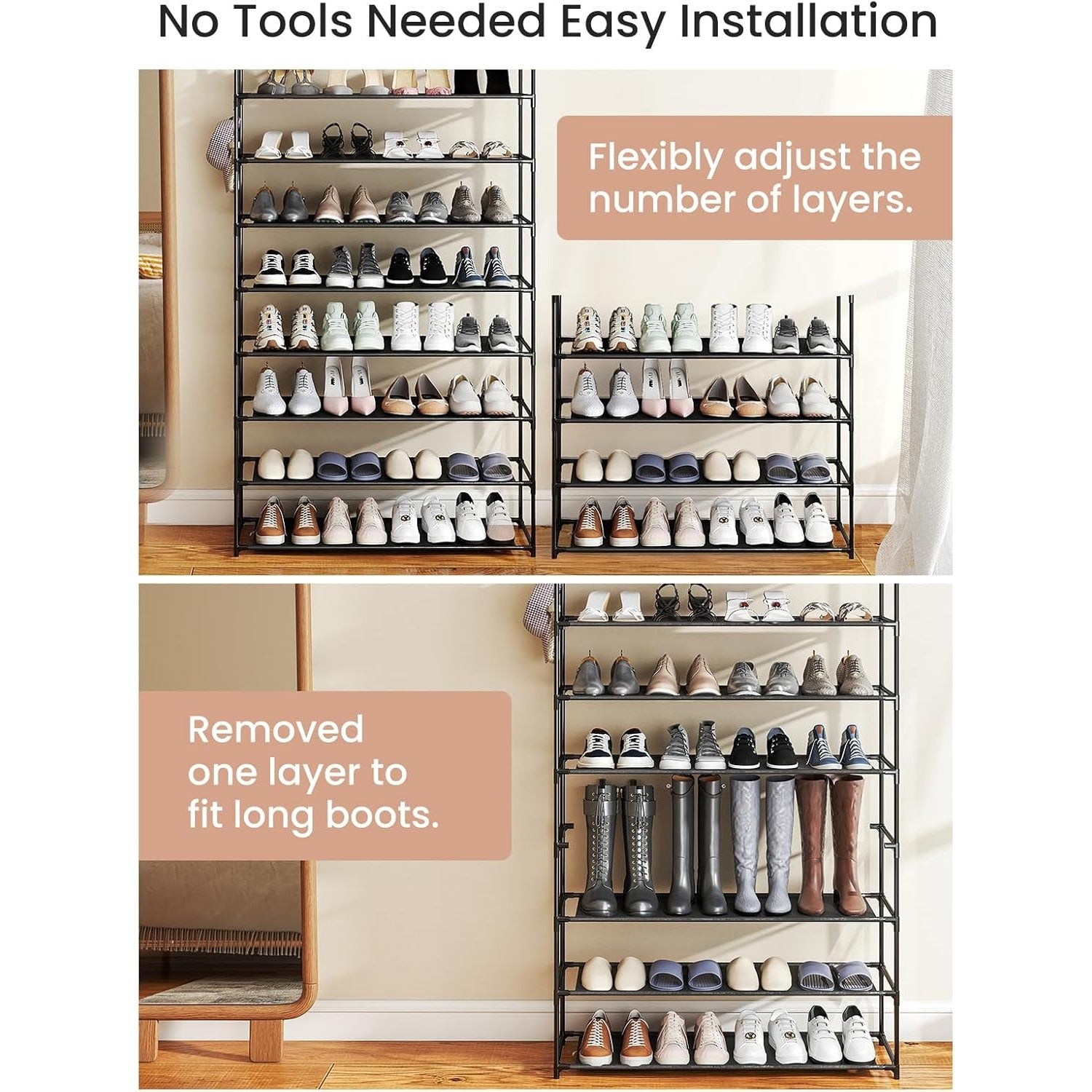 Shoe Rack with Metal, 40 Pairs, Tier Pairs Hooks 73x28x175cm Large Tall - product gallery image 5