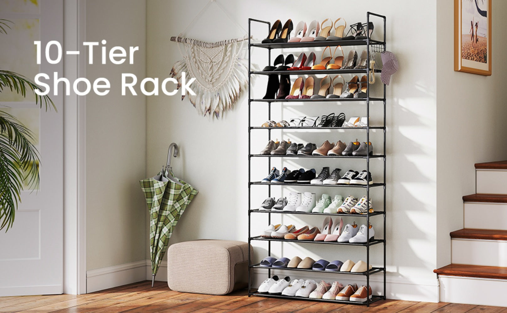 Shoe Rack with Metal, 40 Pairs, Tier Pairs Hooks 73x28x175cm Large Tall - product gallery image 6